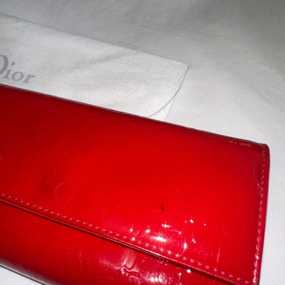 DIOR PURSE TROTTER CHAIN WALLET PATENT LEATHER Red - Picture 2 of 13
